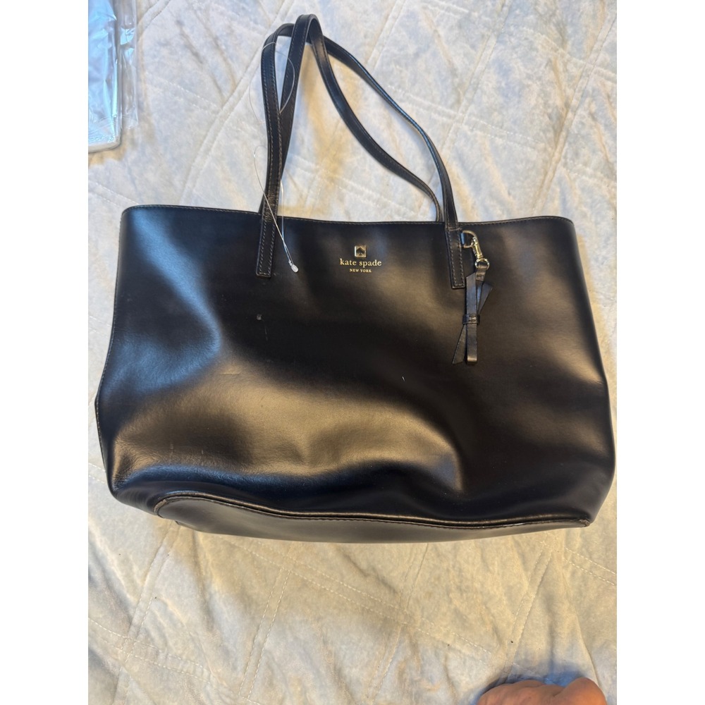 Kate Spade New York Black Leather Tote Bag Handbag Purse Womens - Picture 3 of 6